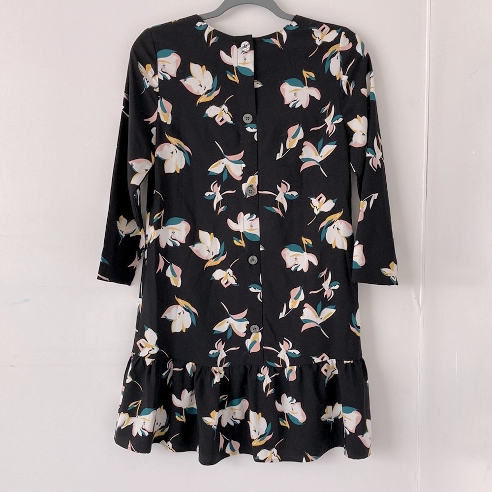 Halogen Black & Floral Print Drop Waist Dress